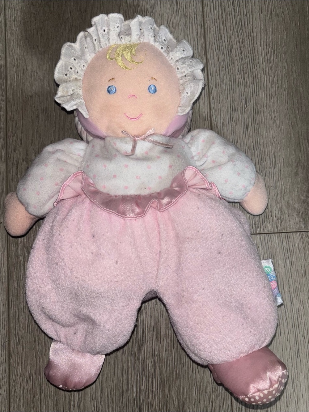 Eden Baby Doll 12" Pink Terry Cloth Plush Lovey Blonde Blue Eyes Crinkle Rattle